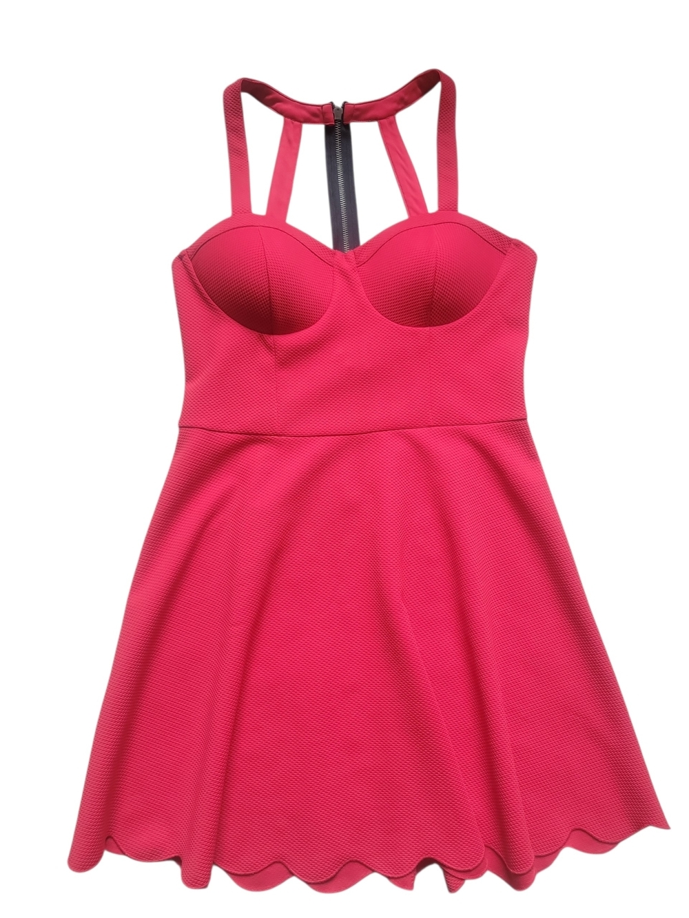 Material Girl Hot Red Textured Midi Dress with Scalloped Hem